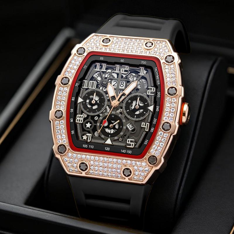 ⌚Men's Luxury barrel-shaped watch Rhinestone Embellished Watch