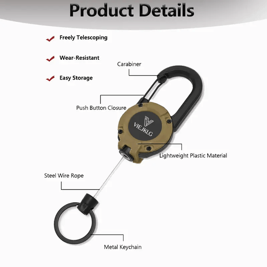 💥LAST DAY SALE 50%OFF💥🏆Retractable Carabiner Keychain 🎣 – 65cm Steel Cord, Heavy-Duty Badge Reel, Lightweight EDC Tool for Keys, ID & Outdoor Use