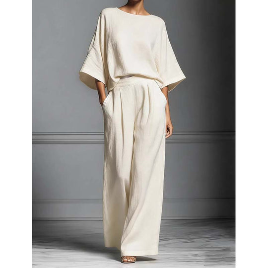 🏆LAST DAY SALE 50% OFF🔥Women's Two-Piece Loose Fit Top and Wide-Leg Pants Set