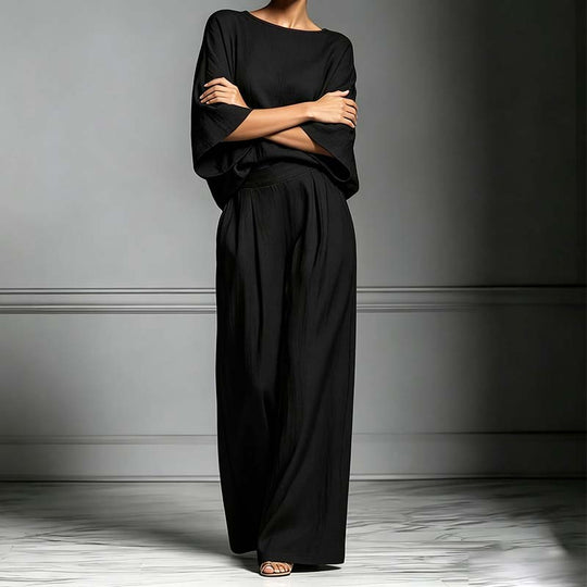 🏆LAST DAY SALE 50% OFF🔥Women's Two-Piece Loose Fit Top and Wide-Leg Pants Set