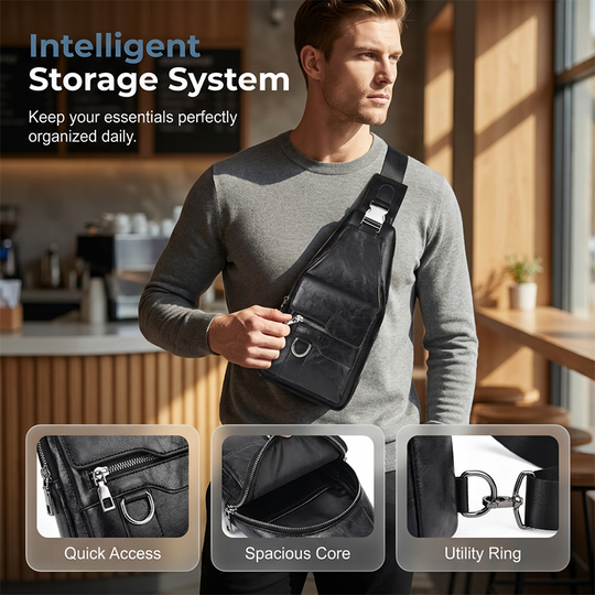 🎒 50% OFF NOW! 🧳Men's Retro Waterproof Faux Leather Sling Chest Bag – Water-Resistant, Intelligent Storage & Ergonomic Comfort