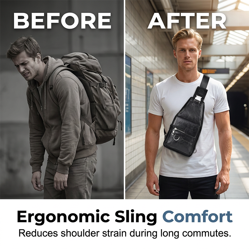 🎒 50% OFF NOW! 🧳Men's Retro Waterproof Faux Leather Sling Chest Bag – Water-Resistant, Intelligent Storage & Ergonomic Comfort