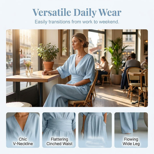 📢📢50% Off💟Women's V-Neck High Waist Wide Leg Jumpsuit