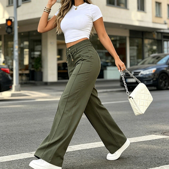 ⏳Last Day Sale Only ￡15.99!!👖 💥  Easy Everyday Comfort | Women's High-Waisted Straight-Leg Pants with Elastic Back