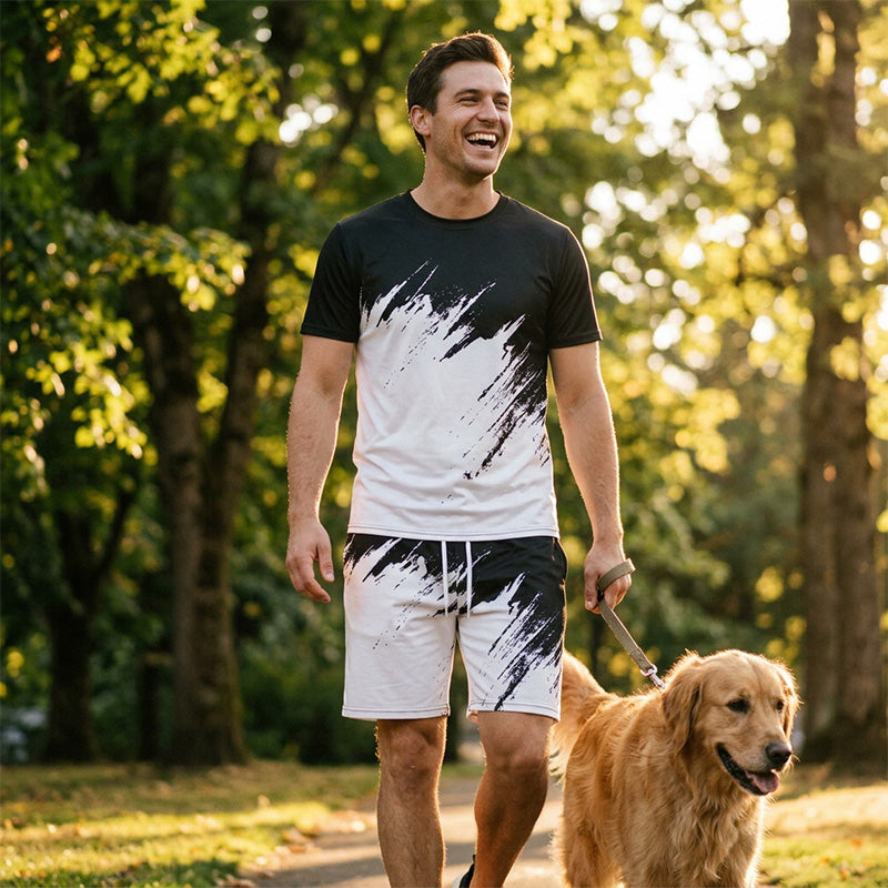 ⏳Time-Limited Special⏰Men's Summer Dynamic Print Casual Set – 3D Brushstroke, Soft Fabric, Ergonomic Fit ✨