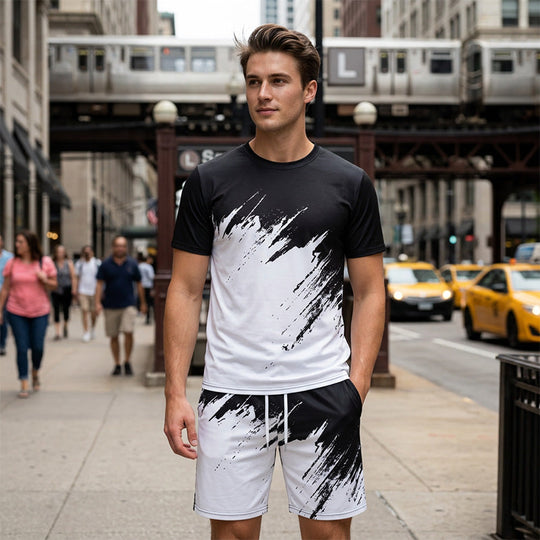 ⏳Time-Limited Special⏰Men's Summer Dynamic Print Casual Set – 3D Brushstroke, Soft Fabric, Ergonomic Fit ✨