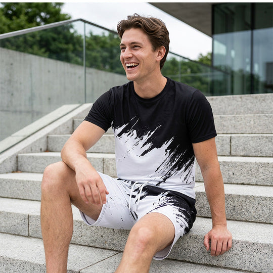 ⏳Time-Limited Special⏰Men's Summer Dynamic Print Casual Set – 3D Brushstroke, Soft Fabric, Ergonomic Fit ✨