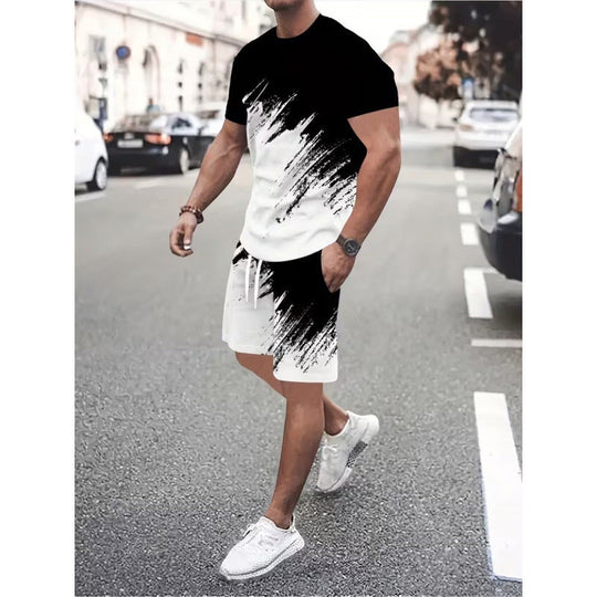 ⏳Time-Limited Special⏰Men's Summer Dynamic Print Casual Set – 3D Brushstroke, Soft Fabric, Ergonomic Fit ✨