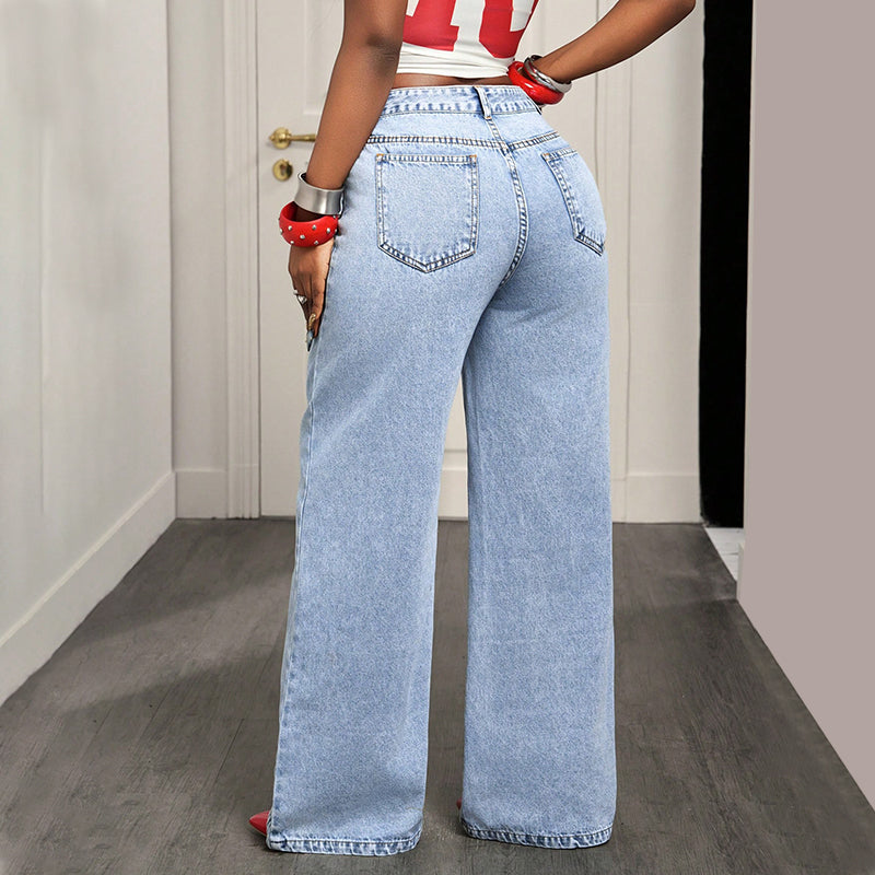 ⏳Time-Limited Special⏰Women's Asymmetrical Waist Wide Leg Jeans – Unique waist design, relaxed fit & versatile – Perfect for chic everyday style & casual outings 🌿