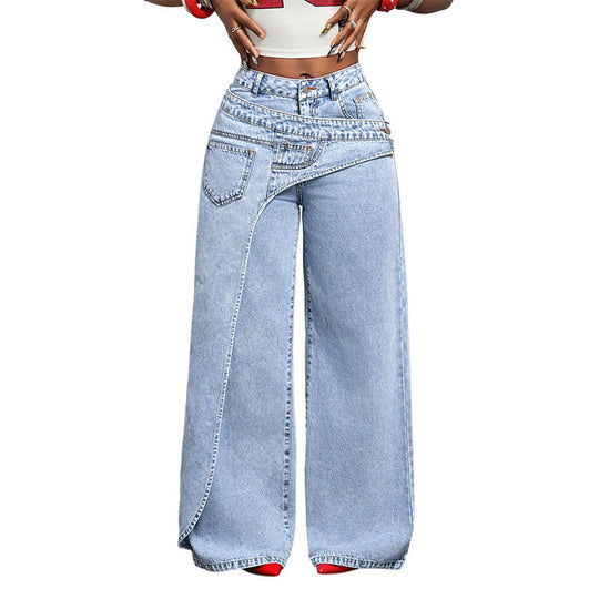⏳Time-Limited Special⏰Women's Asymmetrical Waist Wide Leg Jeans – Unique waist design, relaxed fit & versatile – Perfect for chic everyday style & casual outings 🌿