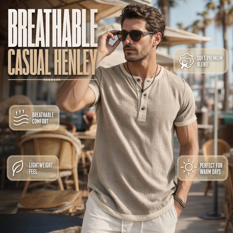 ⌛Limited-Time Offer-Men's Short Sleeve Breathable Henley Shirt