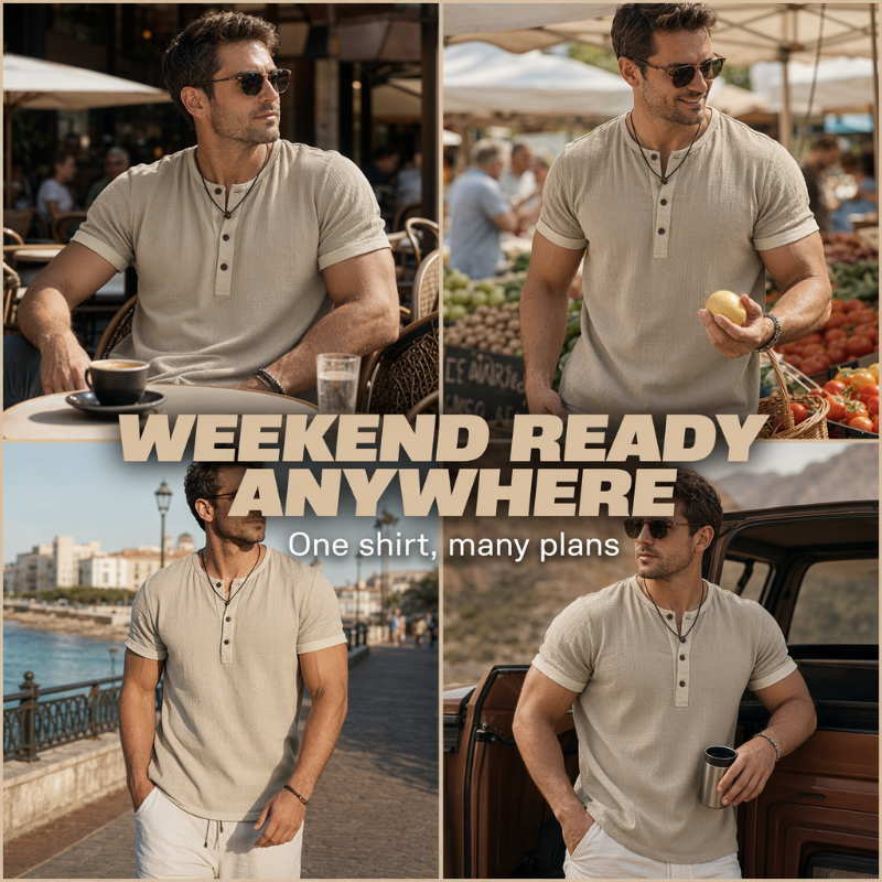 ⌛Limited-Time Offer-Men's Short Sleeve Breathable Henley Shirt
