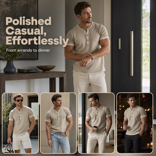 ⌛Limited-Time Offer-Men's Short Sleeve Breathable Henley Shirt