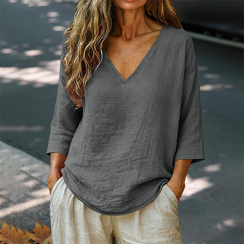 Women's Casual V-Neck Three Quarter Sleeve Blouse