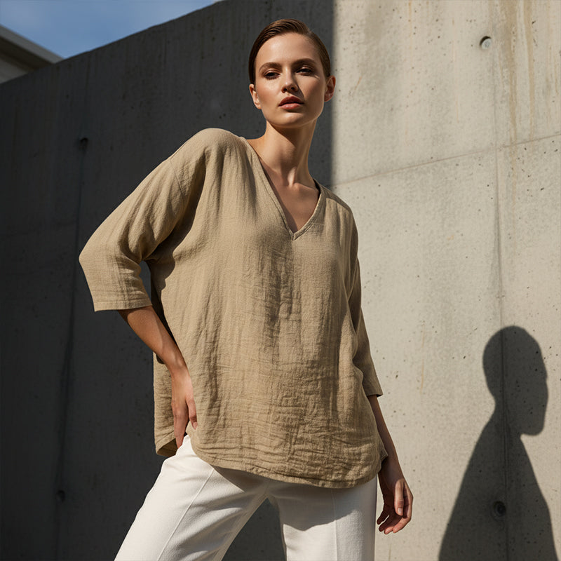 Women's Casual V-Neck Three Quarter Sleeve Blouse
