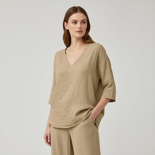 Women's Casual V-Neck Three Quarter Sleeve Blouse