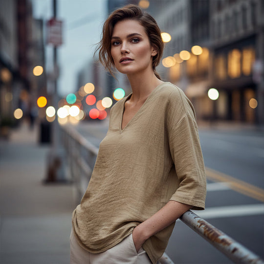 Women's Casual V-Neck Three Quarter Sleeve Blouse
