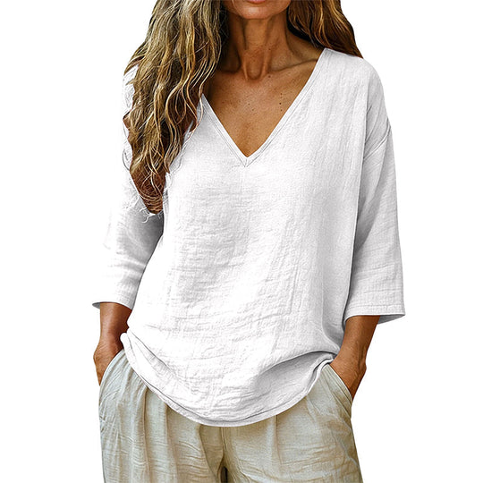 Women's Casual V-Neck Three Quarter Sleeve Blouse
