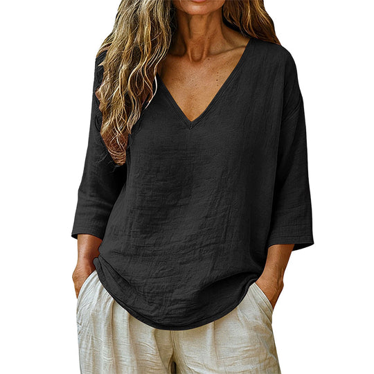 Women's Casual V-Neck Three Quarter Sleeve Blouse