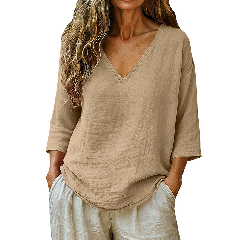 Women's Casual V-Neck Three Quarter Sleeve Blouse