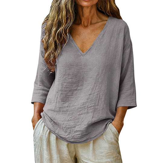 Women's Casual V-Neck Three Quarter Sleeve Blouse