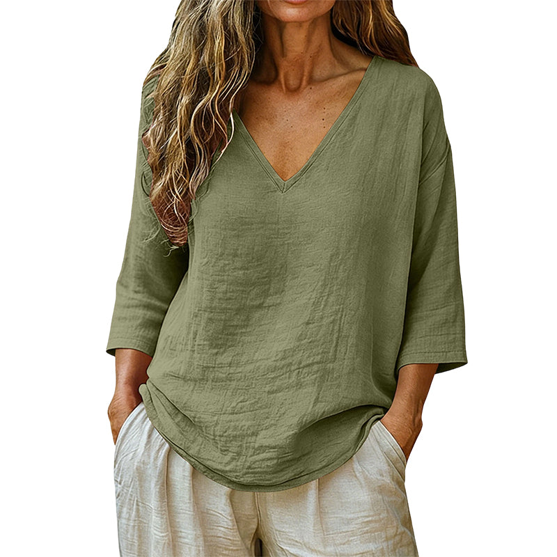 Women's Casual V-Neck Three Quarter Sleeve Blouse