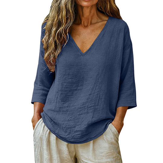Women's Casual V-Neck Three Quarter Sleeve Blouse