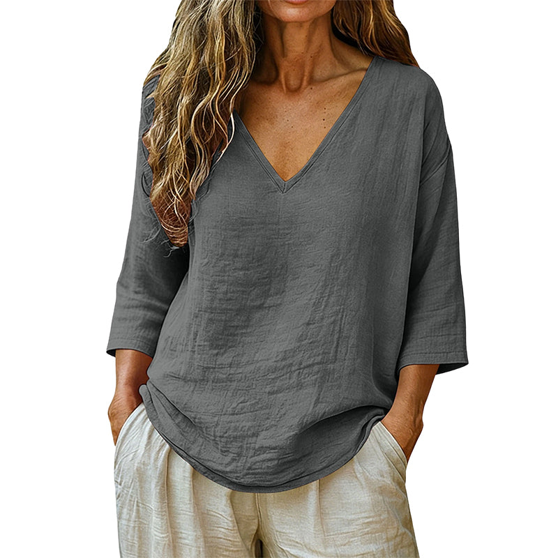 Women's Casual V-Neck Three Quarter Sleeve Blouse