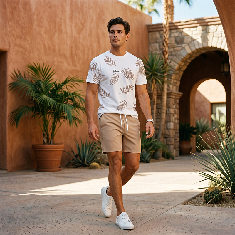 ⏳Time-Limited Special⏰Men's Summer Printed 2-Piece Set – Tropical Palm Pattern & Breathable Fabric Blend 🌴