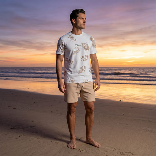 ⏳Time-Limited Special⏰Men's Summer Printed 2-Piece Set – Tropical Palm Pattern & Breathable Fabric Blend 🌴