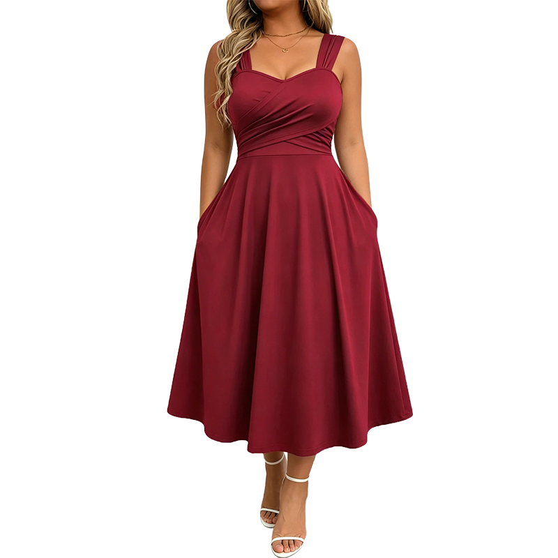 👗✨Women's Elegant V-Neck Dress with Convenient Side Pockets
