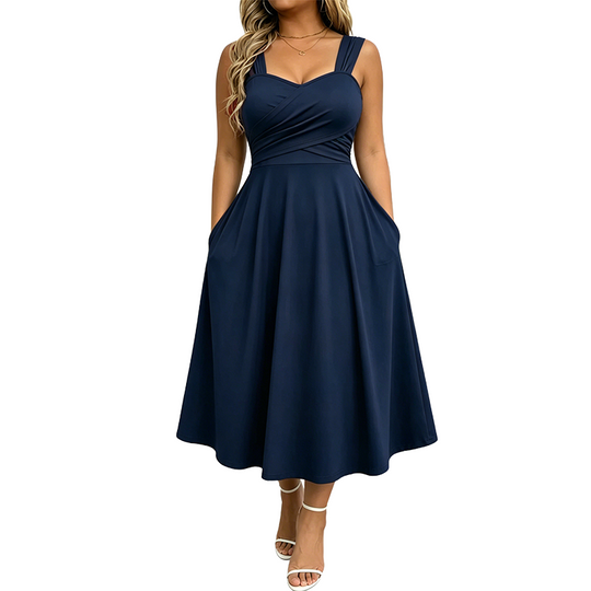 👗✨Women's Elegant V-Neck Dress with Convenient Side Pockets