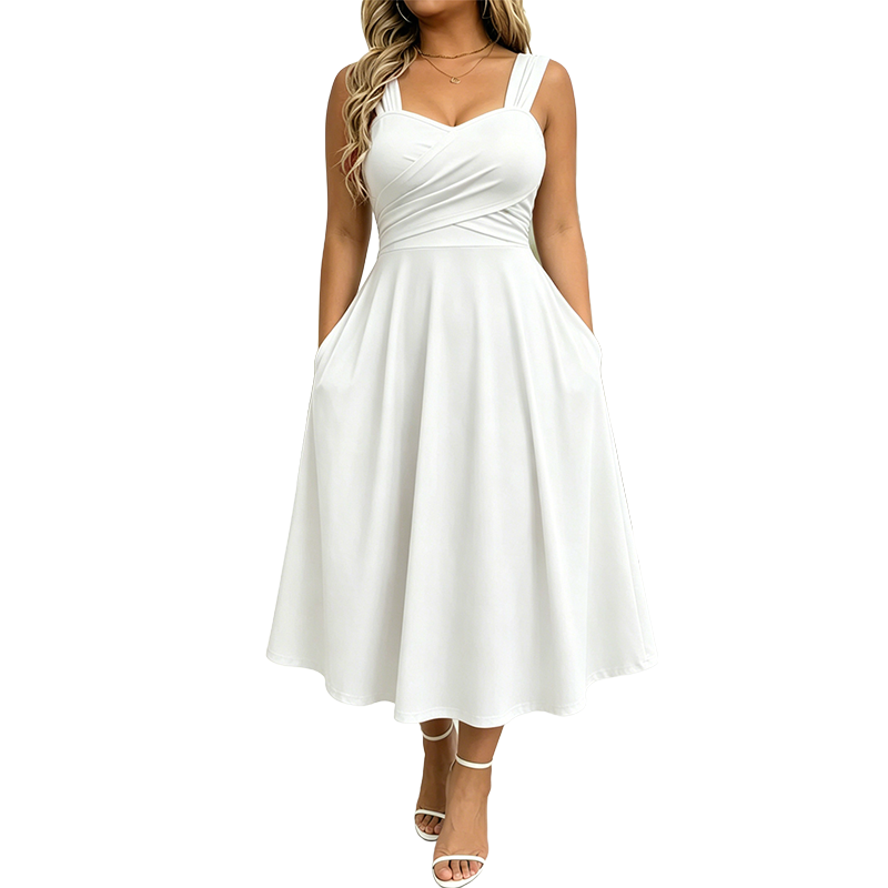 👗✨Women's Elegant V-Neck Dress with Convenient Side Pockets