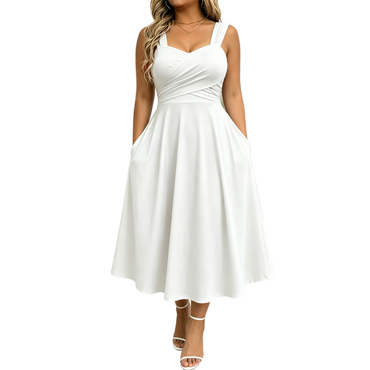 👗✨Women's Elegant V-Neck Dress with Convenient Side Pockets