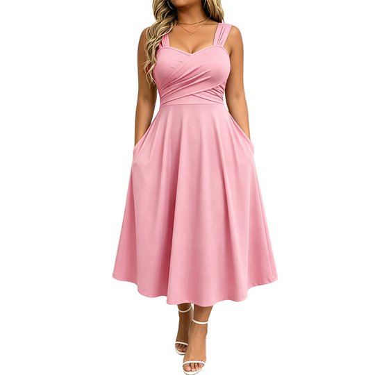 👗✨Women's Elegant V-Neck Dress with Convenient Side Pockets