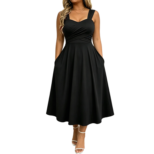 👗✨Women's Elegant V-Neck Dress with Convenient Side Pockets