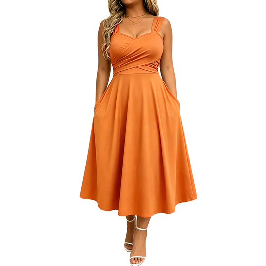 👗✨Women's Elegant V-Neck Dress with Convenient Side Pockets
