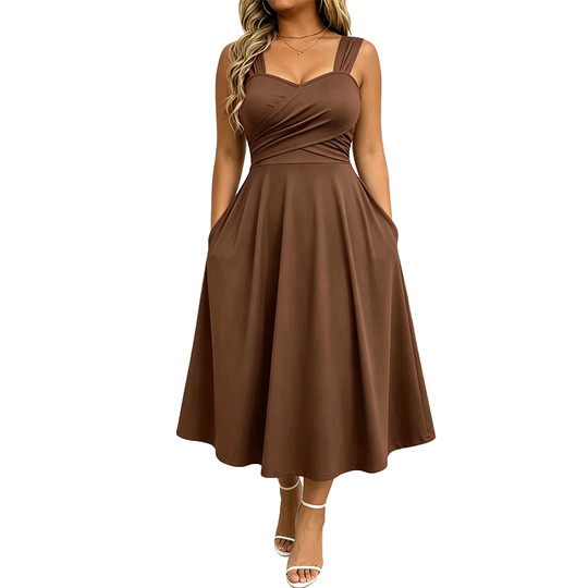👗✨Women's Elegant V-Neck Dress with Convenient Side Pockets