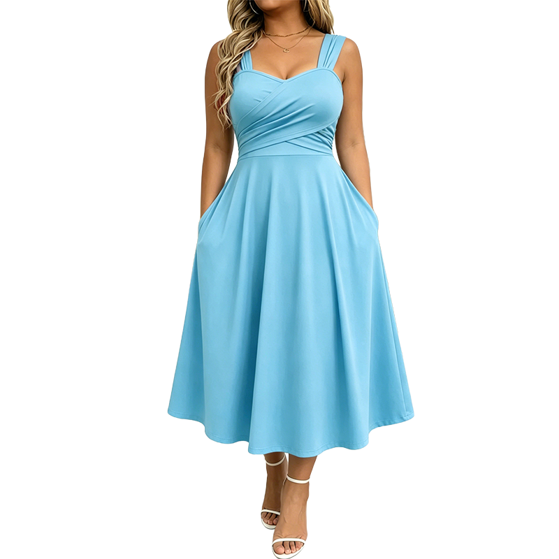👗✨Women's Elegant V-Neck Dress with Convenient Side Pockets