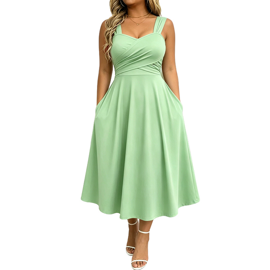 👗✨Women's Elegant V-Neck Dress with Convenient Side Pockets