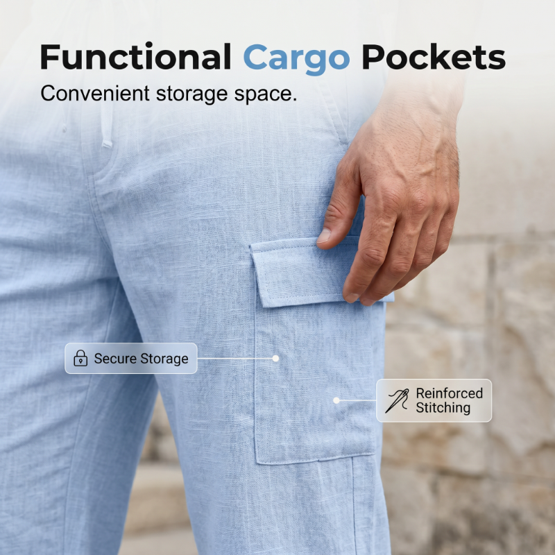 👕Men Summer Linen Set Loose Shirt and Cargo Shorts Two Piece Outfit