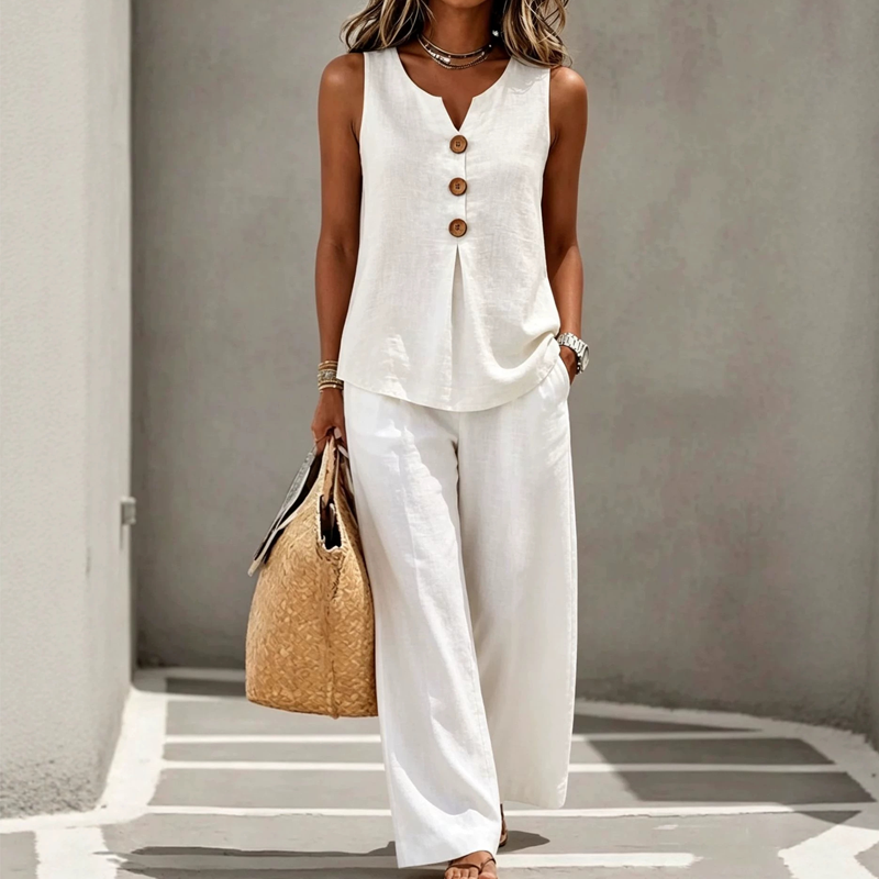 💗LAST DAY SALE 50% OFF⚡50K+ SOLD💕Women's Sleeveless Button Top and Loose Pants Set