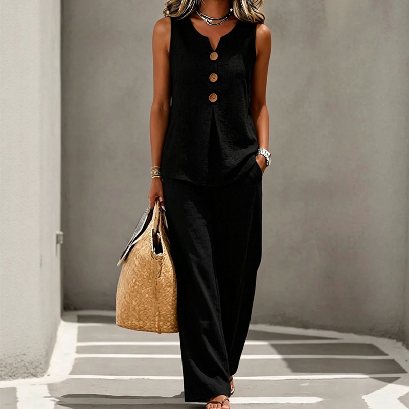 💗LAST DAY SALE 50% OFF⚡50K+ SOLD💕Women's Sleeveless Button Top and Loose Pants Set