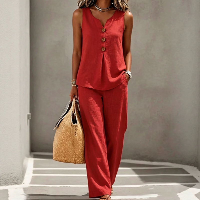 💗LAST DAY SALE 50% OFF⚡50K+ SOLD💕Women's Sleeveless Button Top and Loose Pants Set