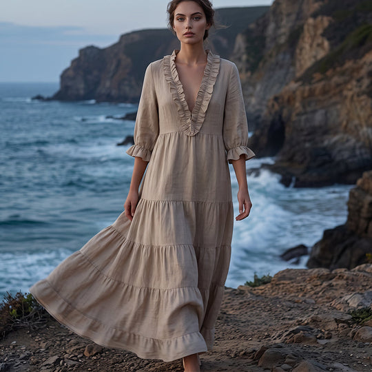 💗LAST DAY SALE 30% OFF⚡Women Ruffle V-Neck Tiered Maxi Dress – Summer Long Dress ⏰