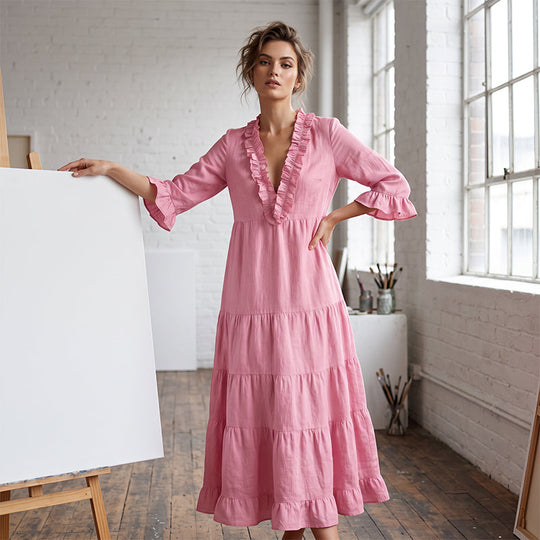 💗LAST DAY SALE 30% OFF⚡Women Ruffle V-Neck Tiered Maxi Dress – Summer Long Dress ⏰