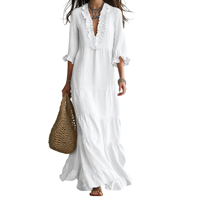 💗LAST DAY SALE 30% OFF⚡Women Ruffle V-Neck Tiered Maxi Dress – Summer Long Dress ⏰