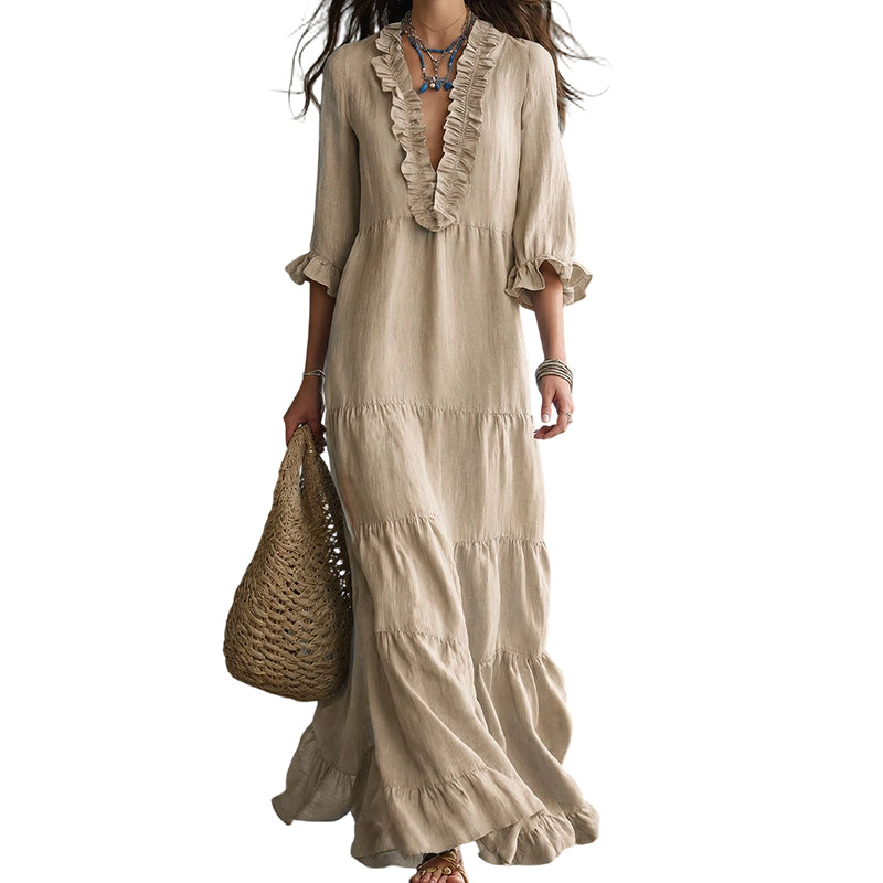 💗LAST DAY SALE 30% OFF⚡Women Ruffle V-Neck Tiered Maxi Dress – Summer Long Dress ⏰