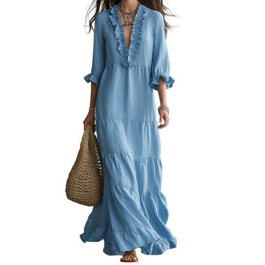 💗LAST DAY SALE 30% OFF⚡Women Ruffle V-Neck Tiered Maxi Dress – Summer Long Dress ⏰