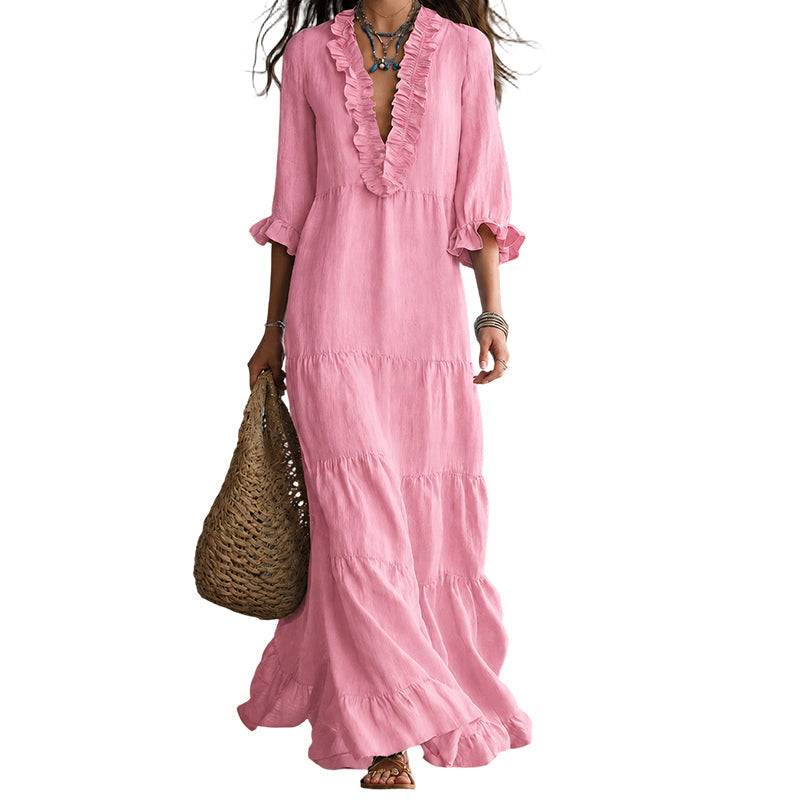 💗LAST DAY SALE 30% OFF⚡Women Ruffle V-Neck Tiered Maxi Dress – Summer Long Dress ⏰